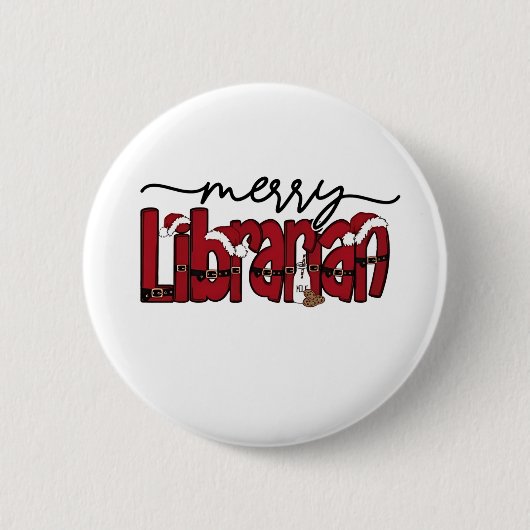Merry Librarian Christmas Book Lover Library Ronde Button 5,7 Cm (Voorkant)