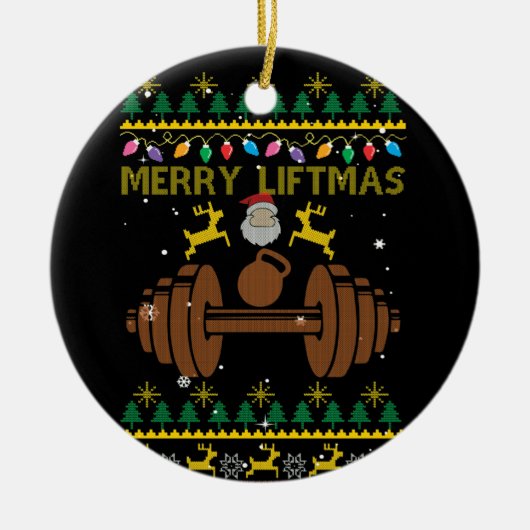 Merry Liftmas Fitness Weightlift Bodybuilder Keramisch Ornament (Voorkant)