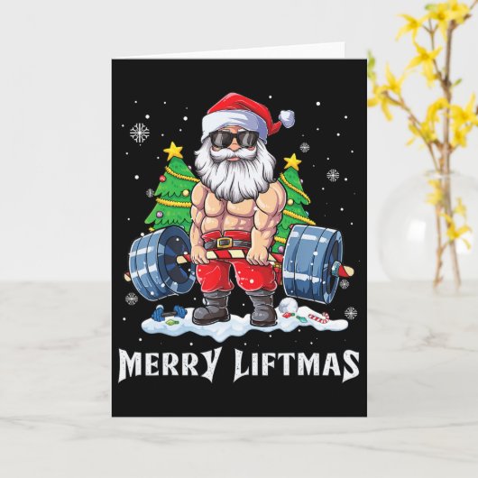 Merry Liftmas Funny Santa Claus Gym Fitness Weight Kaart (Gele Bloem)