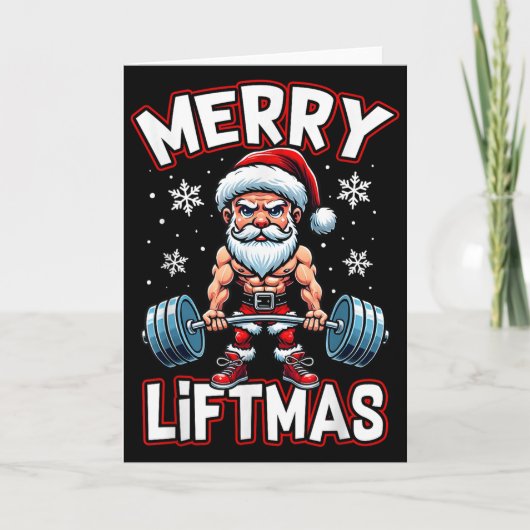 Merry Liftmas Funny Santa Claus Workout Gym Fitnes Kaart (Voorkant)