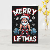 Merry Liftmas Funny Santa Claus Workout Gym Fitnes Kaart (Gele Bloem)
