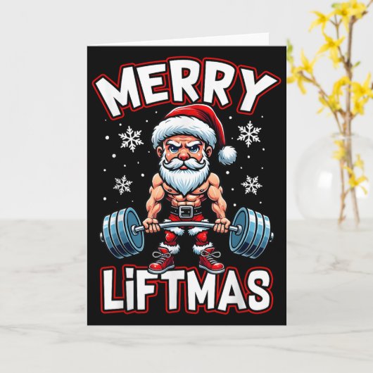 Merry Liftmas Funny Santa Claus Workout Gym Fitnes Kaart (Gele Bloem)