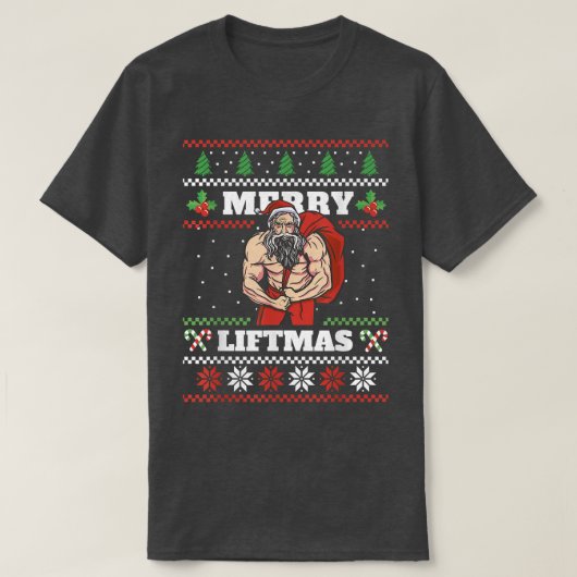 Merry Liftmas I Ugly KerstSweater Gym Workout T-shirt (Design voorkant)