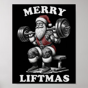 Merry Liftmas – Kerstman Gewichtheffen Poster