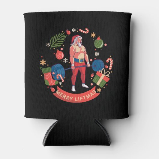 Merry Liftmas Kerstmis Bodybuilder Gym Workout Blikjeskoeler (Voorkant)