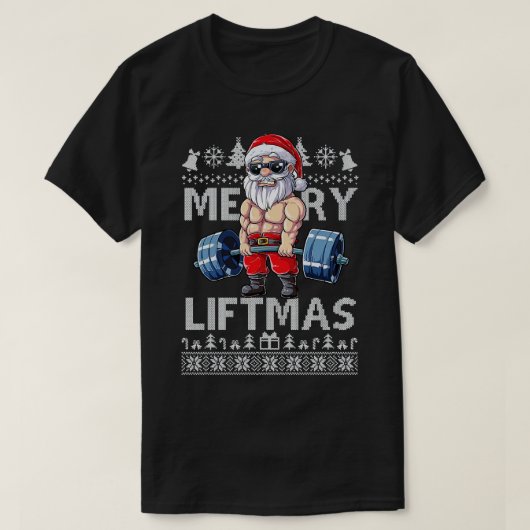 Merry Liftmas Kerstmis Fitmas Fitness Santa T-shirt (Design voorkant)