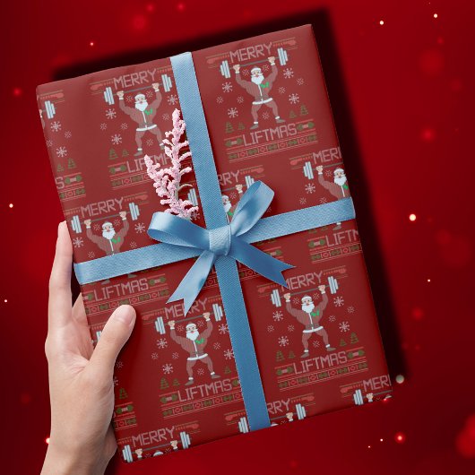 Merry Liftmas Ugly Christmas Red Cadeaupapier