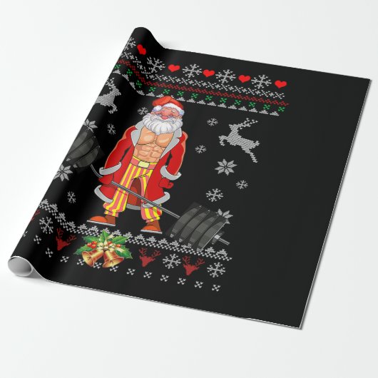 Merry Liftmas Ugly Kerstmis Pajama Santa Cadeaupapier (Uitgerold)