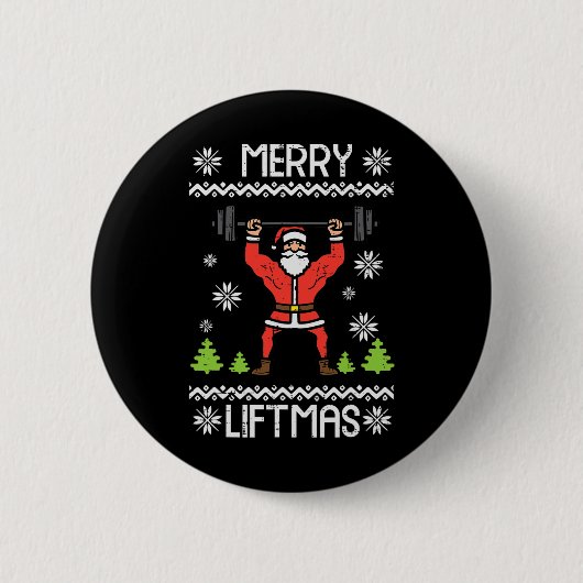 Merry Liftmas Ugly Kerstmis Workout Gym Body Ronde Button 5,7 Cm (Voorkant)