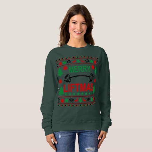 Merry Liftmas Ugly kerstsweater Gym Workout Trui (Voorkant volledig)