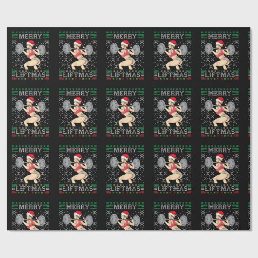Merry Liftmas Ugly KerstSweater Miss Santa Gy Cadeaupapier (Vlak)