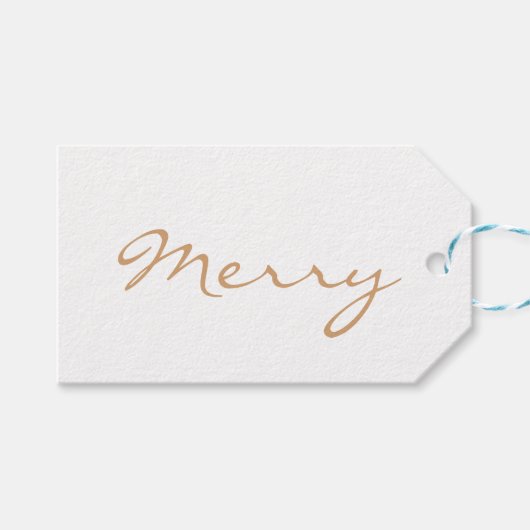 Merry Light Brown Taupe Minimal Holiday Typografie Cadeaulabel (Voorkant (Horizontaal))