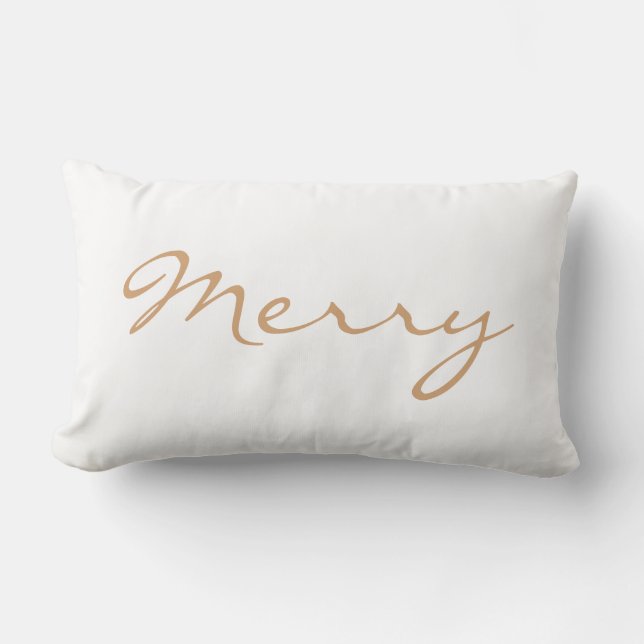 Merry Light Brown Taupe Minimal Holiday Typografie Kussen (Voorkant)
