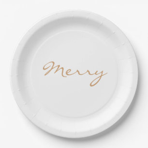 Merry Light Brown Taupe Minimal Holiday Typografie Papieren Bordje