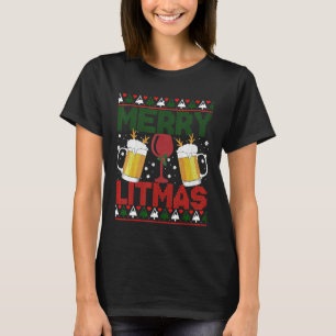 Merry Litmas Wine Beer Kerstmis Ugly Xmas Sweater T-shirt