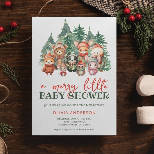 Merry Little Сute Winter Baby shower Invitation Kaart