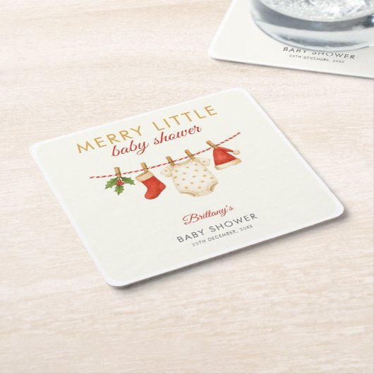 Merry Little Baby Clothesline Baby shower Kartonnen Onderzetters (Schuin)