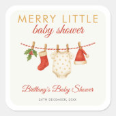 Merry Little Baby Clothesline Baby shower Vierkante Sticker (Voorkant)