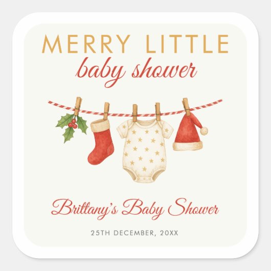 Merry Little Baby Clothesline Baby shower Vierkante Sticker (Voorkant)