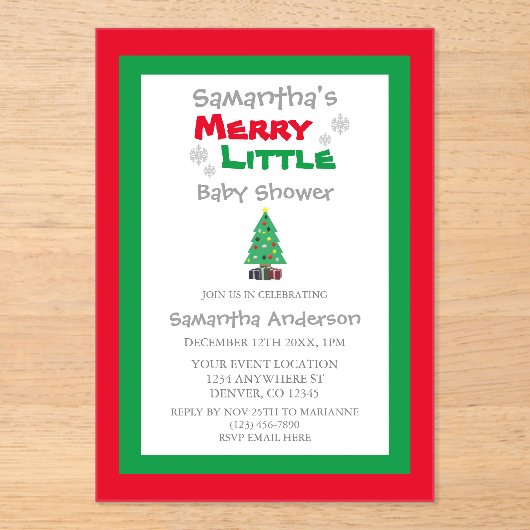 Merry Little Baby shower Acryl Uitnodigingen (Voorkant)