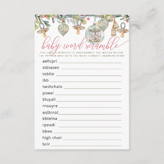 Merry Little Baby shower Baby Word Scramble spel Informatiekaartje (Voorkant)