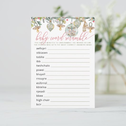 Merry Little Baby shower Baby Word Scramble spel Informatiekaartje (Staand voorkant)