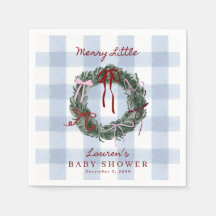 Merry Little Baby Shower Blauwe Gingham Servetten
