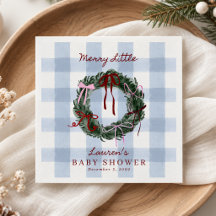 Merry Little Baby Shower Blauwe Gingham Servetten