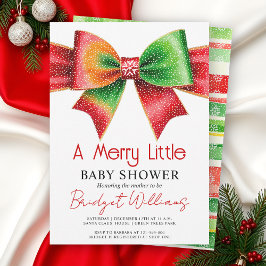 Merry Little Baby shower bow, snowflakes Christmas Kaart