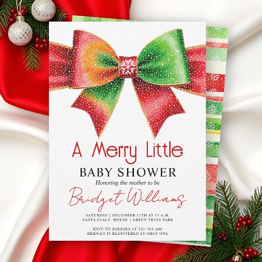 Merry Little Baby shower bow, snowflakes Christmas Kaart