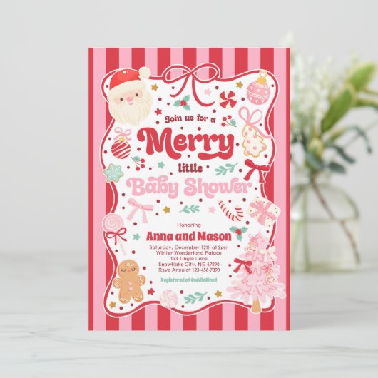 Merry Little Baby Shower Christmas Coquette Bow  Kaart (Staand voorkant)