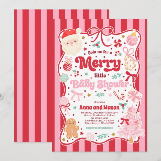 Merry Little Baby Shower Christmas Coquette Bow  Kaart (Voorkant / Achterkant)