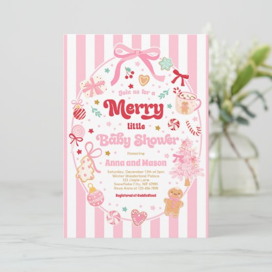 Merry Little Baby Shower Christmas Coquette Bow  Kaart (Staand voorkant)