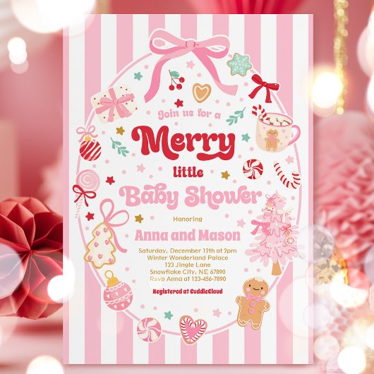 Merry Little Baby Shower Christmas Coquette Bow  Kaart