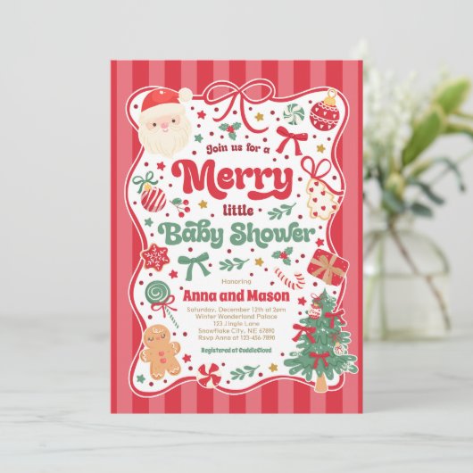 Merry Little Baby Shower Christmas Coquette Bow  Kaart (Staand voorkant)
