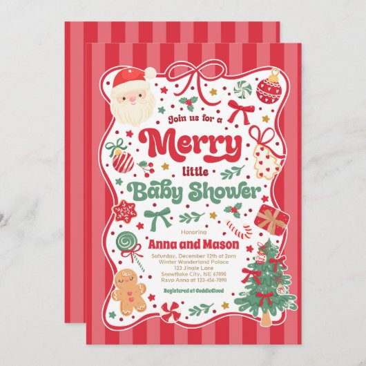 Merry Little Baby Shower Christmas Coquette Bow  Kaart (Voorkant / Achterkant)