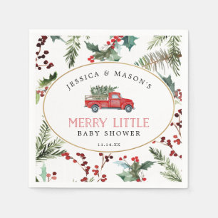 Merry Little Baby shower Cocktail Napkin Red Truck Servet