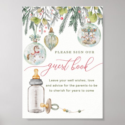 Merry Little Baby shower Guest Book Sign Poster (Voorkant)