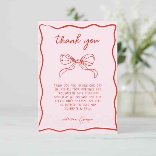 Merry Little Baby Shower Hand Drawn Bow Thank You Bedankkaart (Staand voorkant)