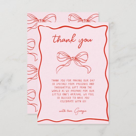 Merry Little Baby Shower Hand Drawn Bow Thank You Bedankkaart (Voorkant / Achterkant)