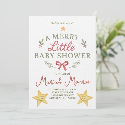 Merry Little Baby Shower Invitation Kaart (Staand voorkant)