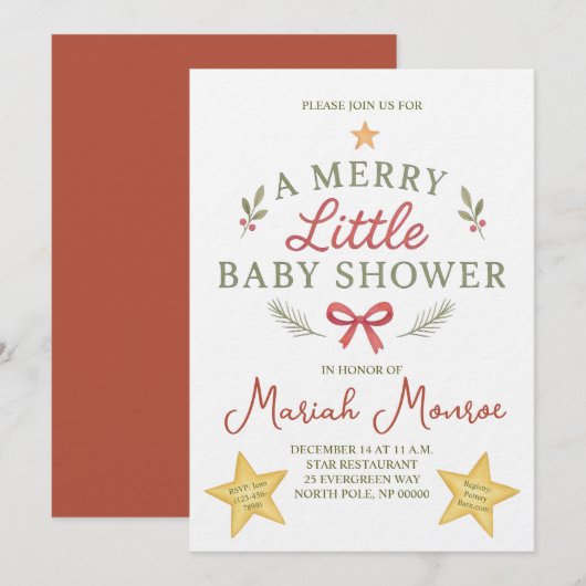 Merry Little Baby Shower Invitation Kaart (Voorkant / Achterkant)