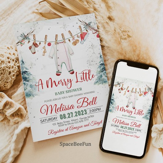 Merry Little Baby shower Invitation Santa Baby Wi Kaart