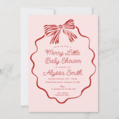 Merry Little Baby Shower Invitation with Red Bow Kaart (Voorkant)