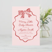 Merry Little Baby Shower Invitation with Red Bow Kaart (Staand voorkant)