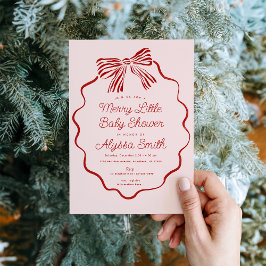 Merry Little Baby Shower Invitation with Red Bow Kaart