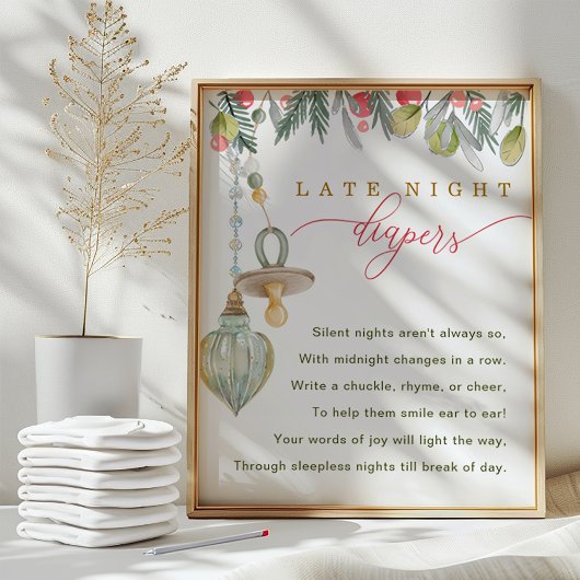 Merry Little Baby shower Late Night Luiers Sign Poster