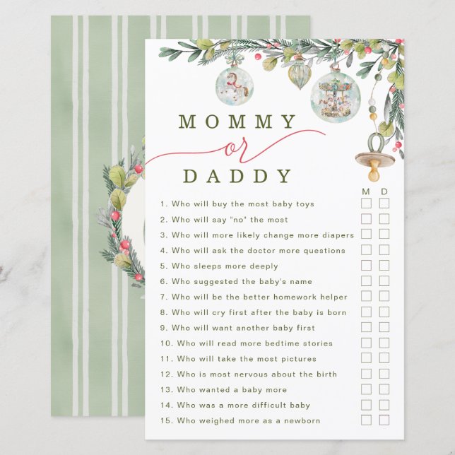 Merry Little Baby shower Mama of Daddy Game (Voorkant / Achterkant)