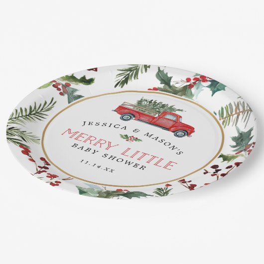 Merry Little Baby shower Paper Bord Red Truck (Gekanteld)