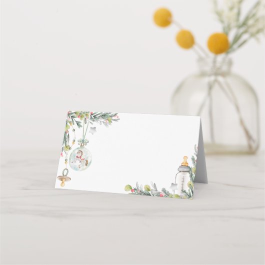 Merry Little Baby shower Place Card / Eetlabel Plaatskaartje (Voorkant)